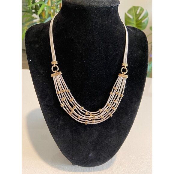 Napier Silver & Gold Multi-Strand Necklace Snake Chain w/ Gold Beads 16-18 inch - Picture 2 of 7